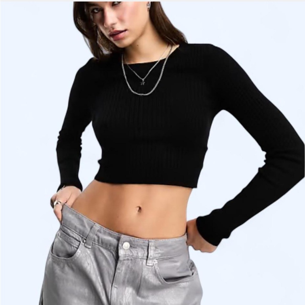 Pacsun Black Ribbed Long Sleeve Crop Top Sweater
